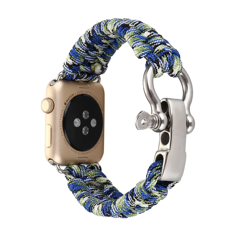 Color F Тканый нейлоновый ремешок для часов Apple Watch iwatch 1 2 3 38 мм 42 мм военный тактический парашютный шнур для выживания на открытом воздухе - Цвет: Color F