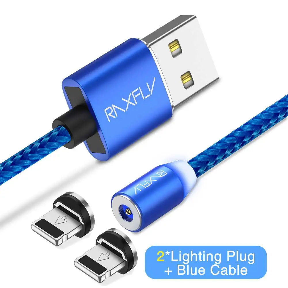 RAXFLY Магнитная USB Тип Кабеля C кабель Lightning магнит Зарядное устройство для iPhone XS Max XR samsung S9 Магнитная Micro зарядный провод USB магнитная зарядка магнитный кабель провод для зарядки usb провод - Цвет: 2 Plug Blue Cable