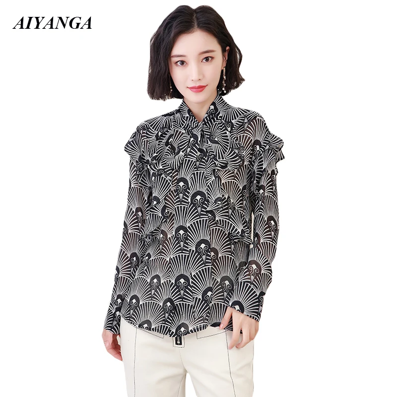 New Women's Chiffon Shirts 2019 Spring Womens Tops and Blouses Long Sleeve Shirts Print Blouse Loose Fashion Top Female