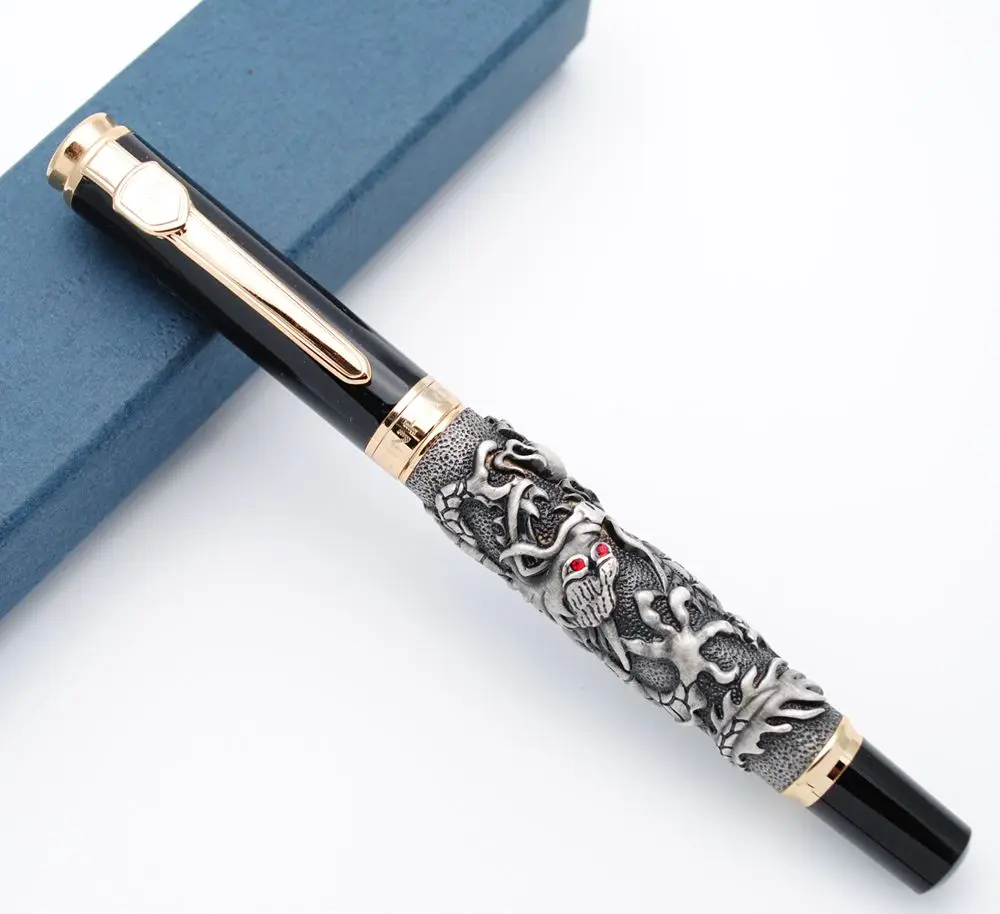 JINHAO античная серебряная китайская перьевая ручка счастливый дракон рельеф