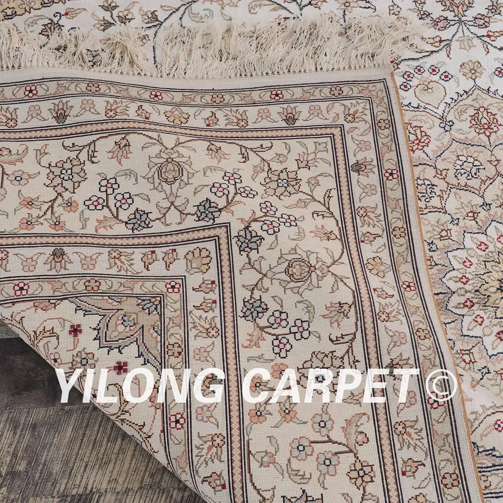 YILONG 6 'x 9' qum Шелковый выгодный ковер изысканный цветочный белый и бежевый