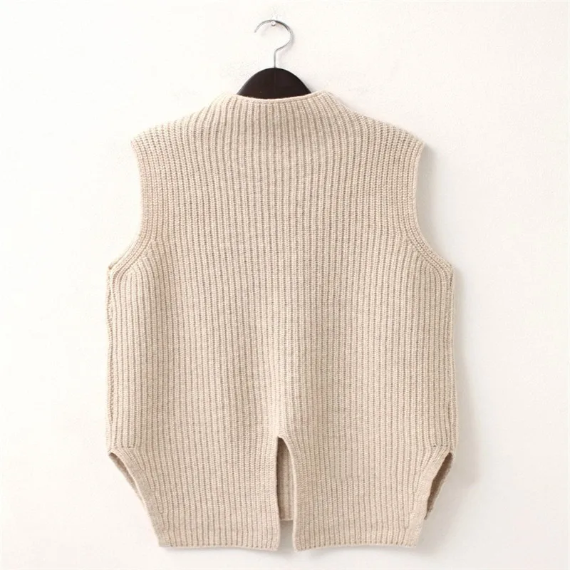 Autumn and winter high collar large size female wool vest Korean version of the sleeveless loose thick knit short pullover | Женская