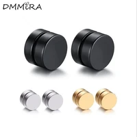 fashion men student punk magnetic stainless steel color gold black round magnetic non piercing clip on fake barbell earrings