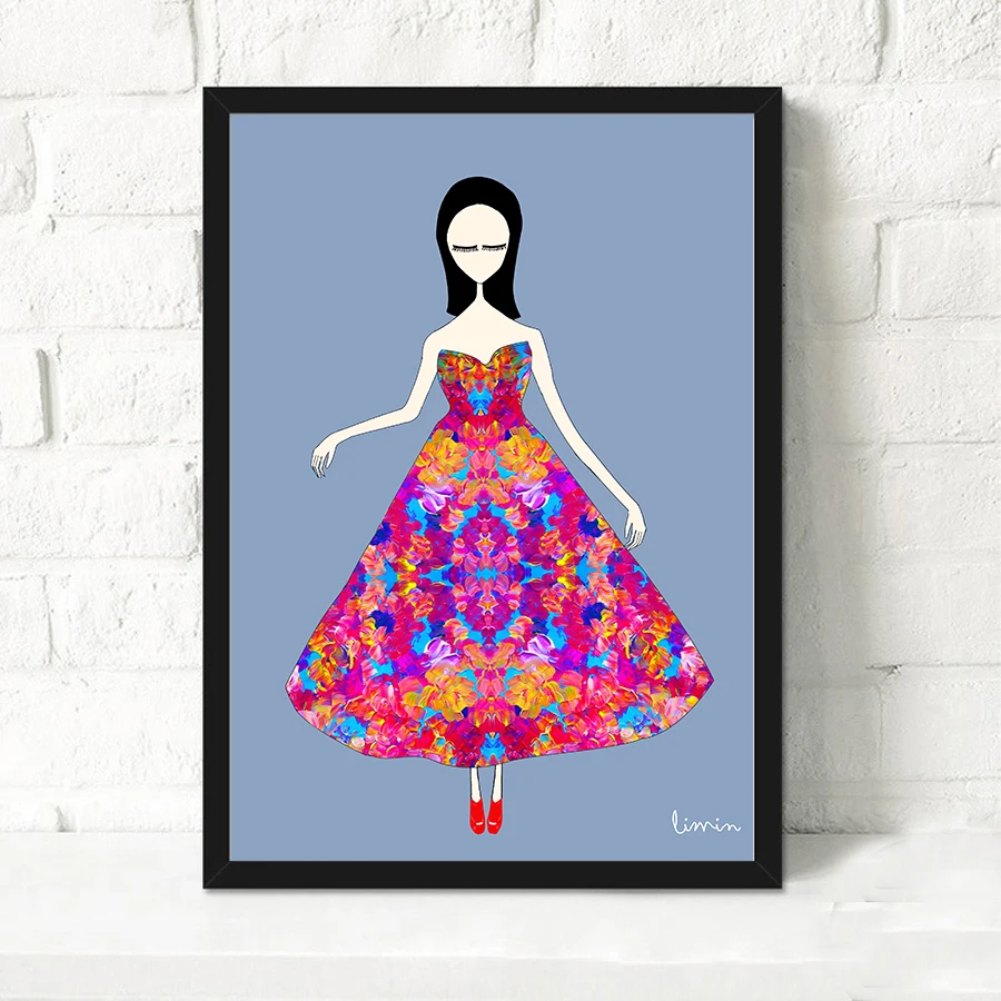 Абстрактная Модная девушка минималистичный художественный парусиновый постер с