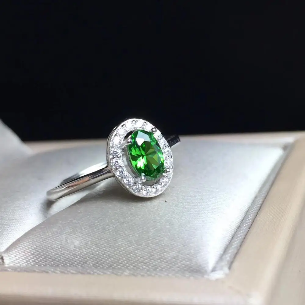 

fashion green diopside gemstone ring for girl 925 silver jewelry birthday party anniversary gift natural gem bright green color
