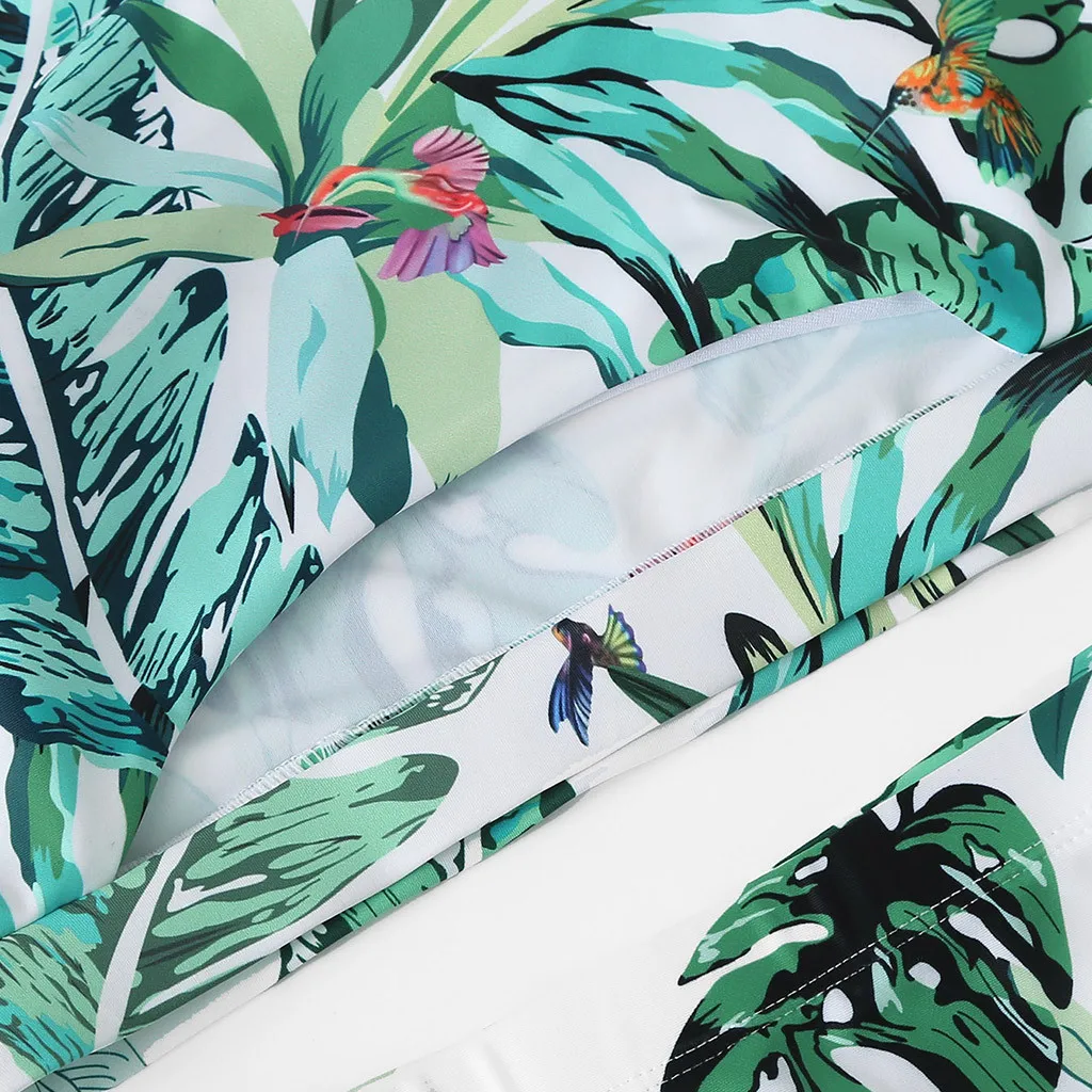 Женский купальник-бикини с принтом в виде листьев купальник высокой талией