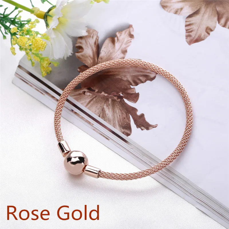 Rose Gold 925 пробы Серебряный браслет-талисман, сетчатые браслеты и браслеты для женщин, подарок на день Святого Валентина, роскошные серебряные ювелирные изделия 925 - Окраска металла: Rose Gold