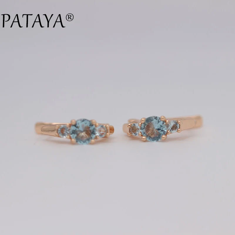 PATAYA 585 розовое золото серьги три круглых белых натуральный циркон маленькая девочка ювелирных изделий Индии с украшением в виде кристаллов Черный серьги Свадебные украшения