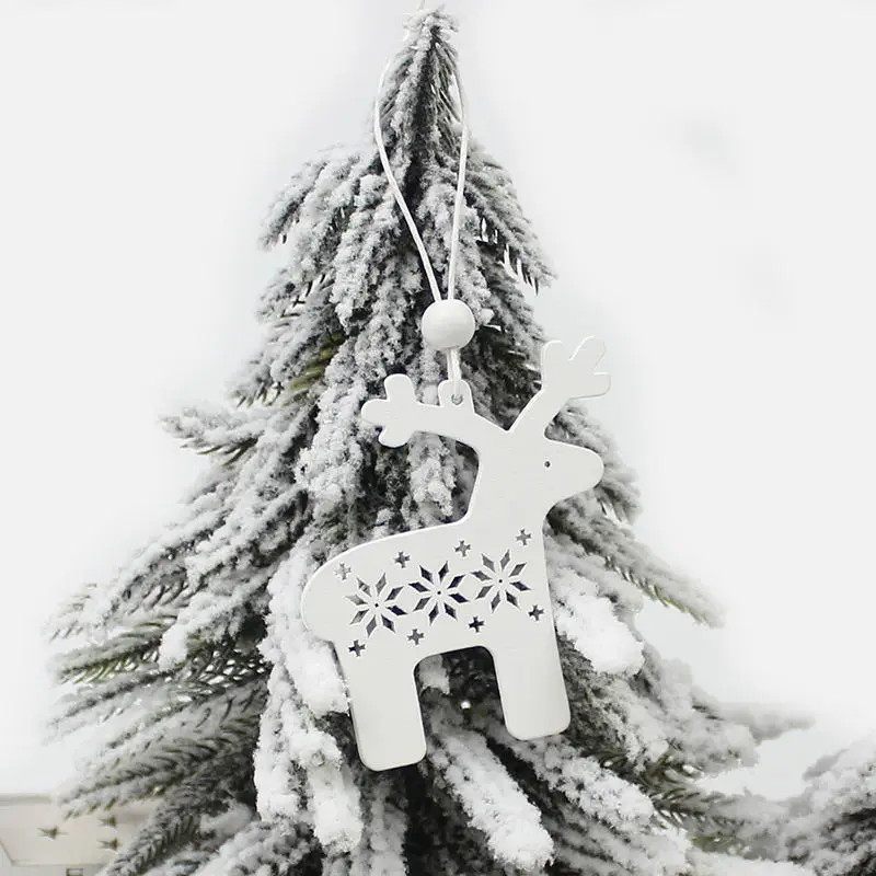 White Deer HUADODO 6 шт. красное и белое деревянное дерево олень снеговик, рождественские украшения Подвески Украшения для рождественской елки вечерние украшения для дома подарок для детей - Цвет: White Deer