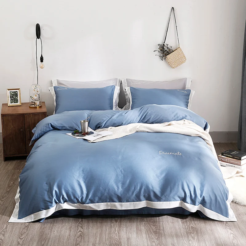 Домашние комплекты постельного белья из хлопка tencel, белый, синий, розовый, королева/король размер, пододеяльник, простыня, наволочка постельное белье, постельное белье