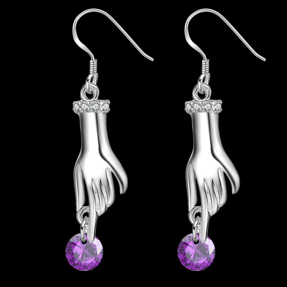palm purple zircon high quality free shipping Silver Earrings for women fashion jewelry earrings /GAWPCAXK PKKWZEAP | Украшения и