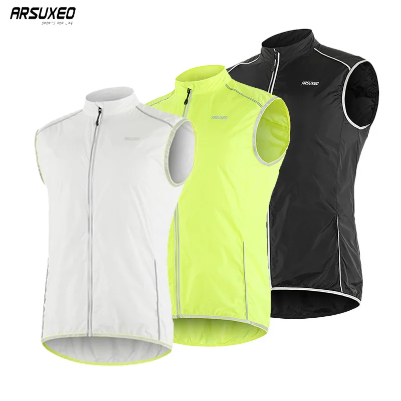 

ARSUXEO Men Pro Cycling Vest Windproof Running Vest MTB Bike Bicycle Reflective Clothing Sleeveless Jersey Cycling Jacket