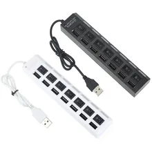 7 портов usb-хаб светодиодный USB Высокоскоростной адаптер 480 Мбит/с usb-хаб с выключателем питания для ПК, ноутбука, ПК, ноутбука с включением/выключением