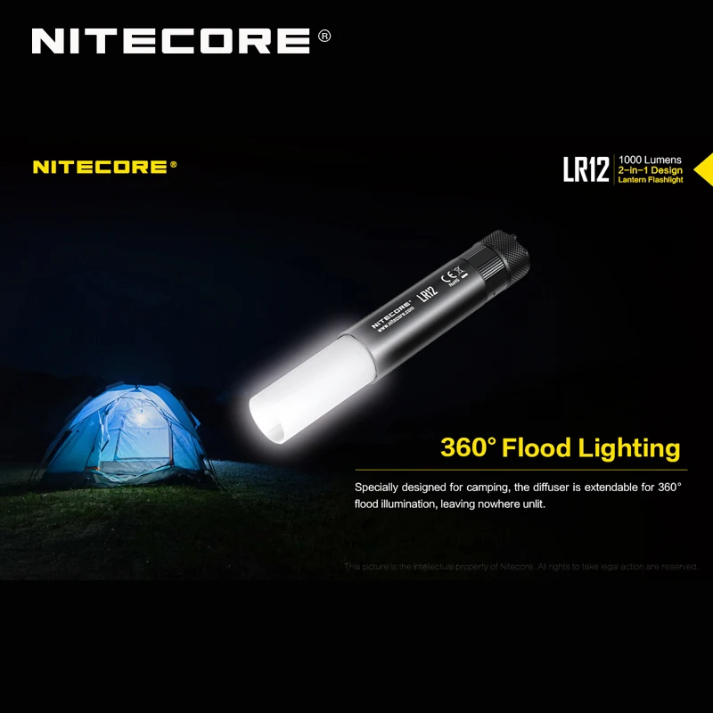Горячая Nitecore LR12 2 в 1 дизайн CREE XP-L HD V6 светодиодный 1000 люмен выдвижной портативный фонарь
