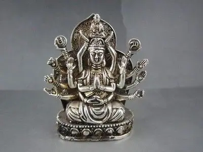 

Elaborate Chinese Miao silver handmade collection Buddhist Avalokitesvara lucky statue