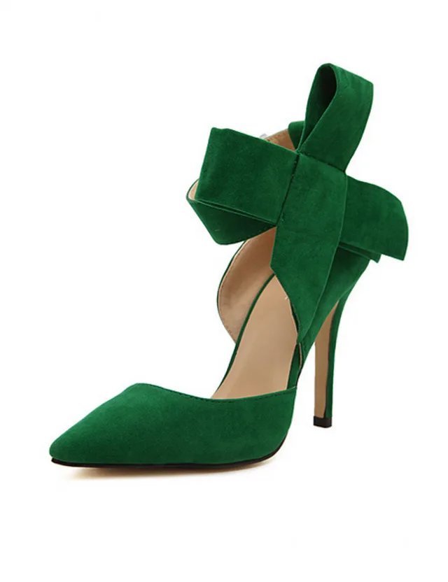 Туфли-лодочки женские с большим бантом заостренный носок высокий каблук-шпилька