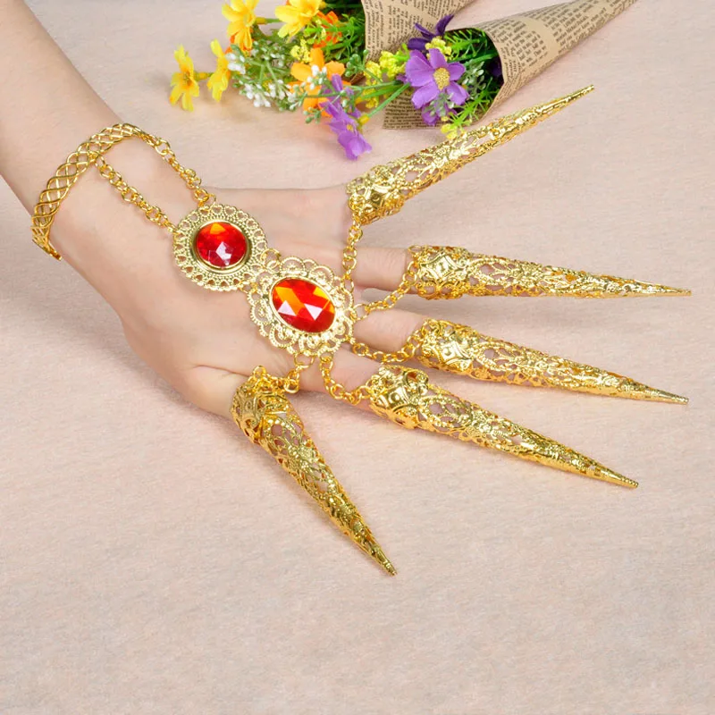 

DJGRSTER Indian Jewelry Bracelets Thousands Hands Guanyin India Dancewear Bollywood Fingernail Accessories Dance Bracelets Gold