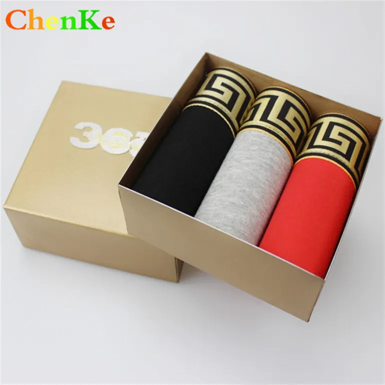 three pcs 005 no box ChenKe,, мужские хлопковые боксеры, шорты для мужчин, расширяющийся золотой пояс, хитовое нижнее белье, Брендовые мужские боксеры, мужские трусы, 7 цветов - Цвет: three pcs 005 no box