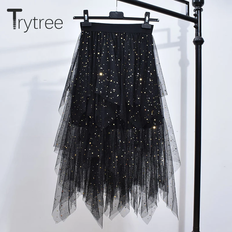 Женская многослойная сетчатая юбка Trytree романтичная мини с блестками|Женские