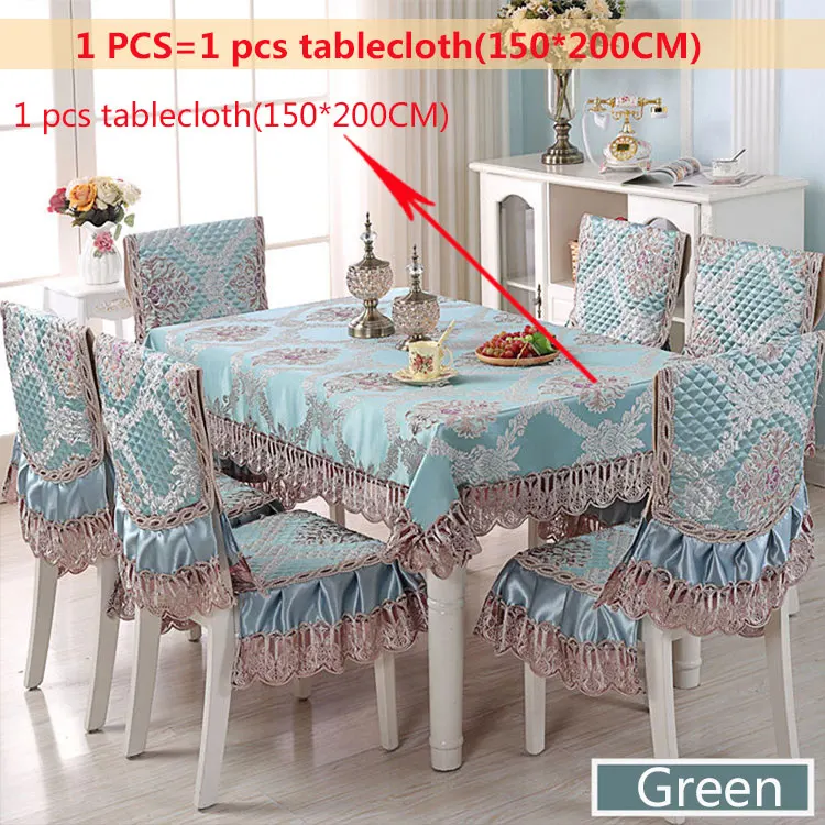 Green1pcs-150x200cm Luxury Europe Table Cloth Satin Printed Lace Chair Cover Cushion Set Hotel Wedding Decorat Banquet Home Dinning Tablecloth Set - Цвет: Green1pcs-150x200cm