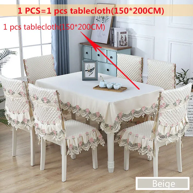Beige1pcs-150x200cm Пасторальная скатерть для стула, наволочка для подушки, набор для столовой, с принтом, твердая прямоугольная скатерть, цветочный свежий стиль, свадебный стол, украшение - Цвет: Beige1pcs-150x200cm