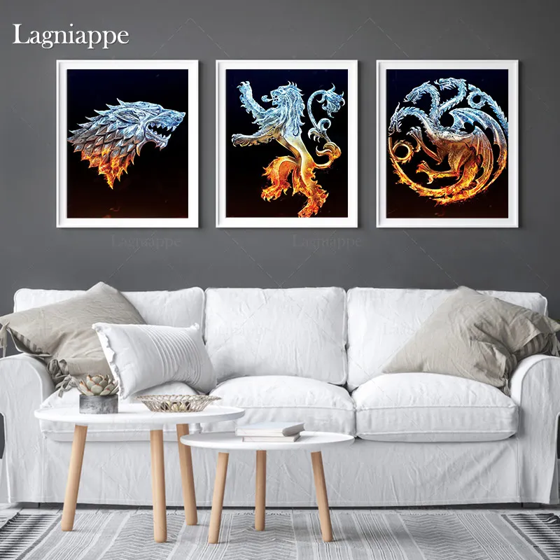 GOT Targaryen Stark Lannister house logo домашний декор для детской комнаты, спальни, принт, плакат, картина, настенная живопись, холст