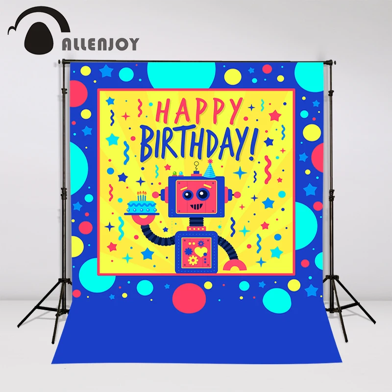Фото Фон для фотосъемки Allenjoy с изображением роботов кругов торта юбилея Рождественский фон для фотосъемки №2