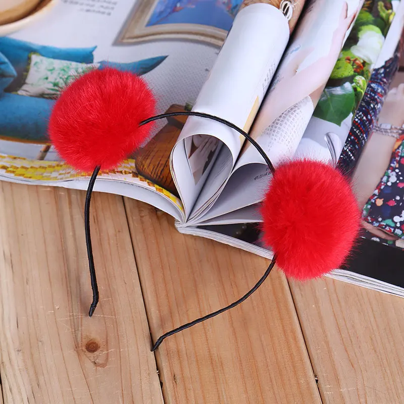 Модные милые помпоны меховые пушистые уши кроличьи Меховые для женщин и девочек