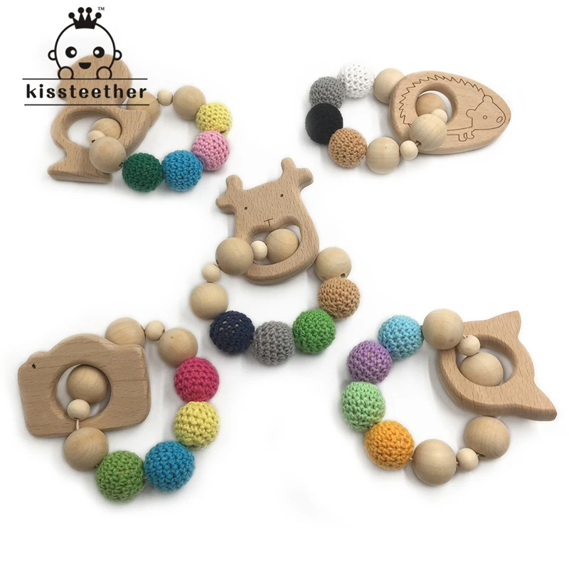 

Crochet Bead Teething Ring Untreated Maple Baby Teether With Organic Wooden Animal Bracelet Baby Mom Kids Wooden Teether Bangle