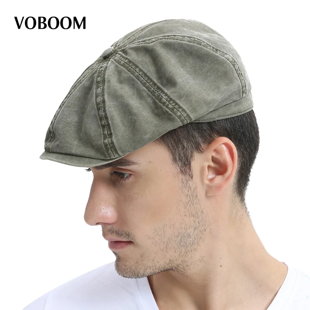 VOBOOM Washed Cotton Newsboy Cap Mens Womens Octangle Gatsby Hat for Summer Autumn Female Girl 160 |