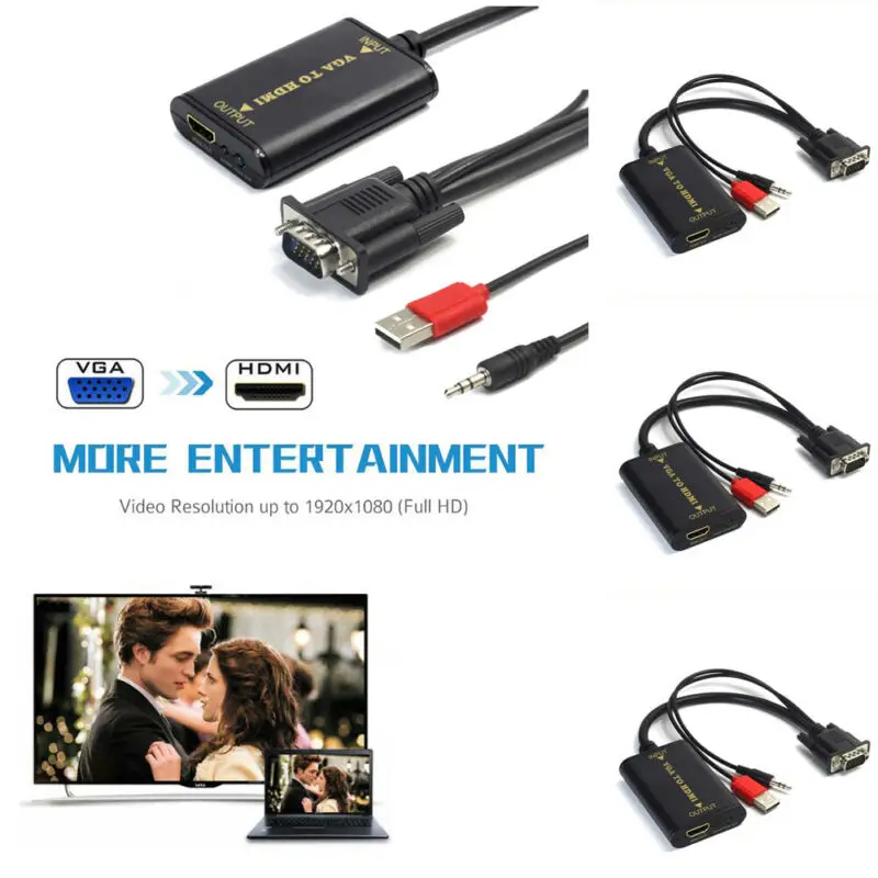 Горячая продажа VGA мужчина к HDMI Женский 1080P HD + Аудио ТВ AV HDTV видео кабель конвертер