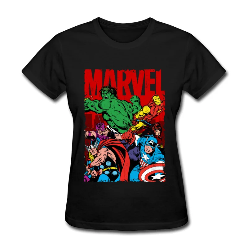 Горячие тренды модная футболка женская футболка Marvel собранные летние топы Футболка с круглым вырезом хлопок футболка Человек-паук - Цвет: Черный