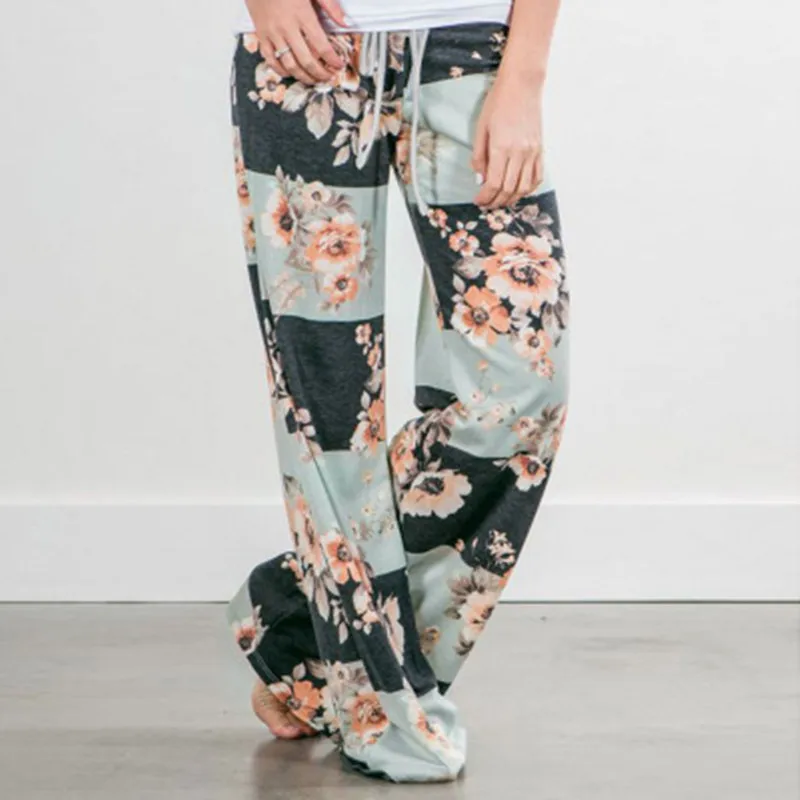 Long Pants Style 16 Принт для сна, низ для женщин, хлопковые длинные штаны, домашняя пижама, мягкие летние штаны с завязками, большой размер, Сексуальная Повседневная одежда для сна с цветочным принтом - Цвет: Long Pants Style 16