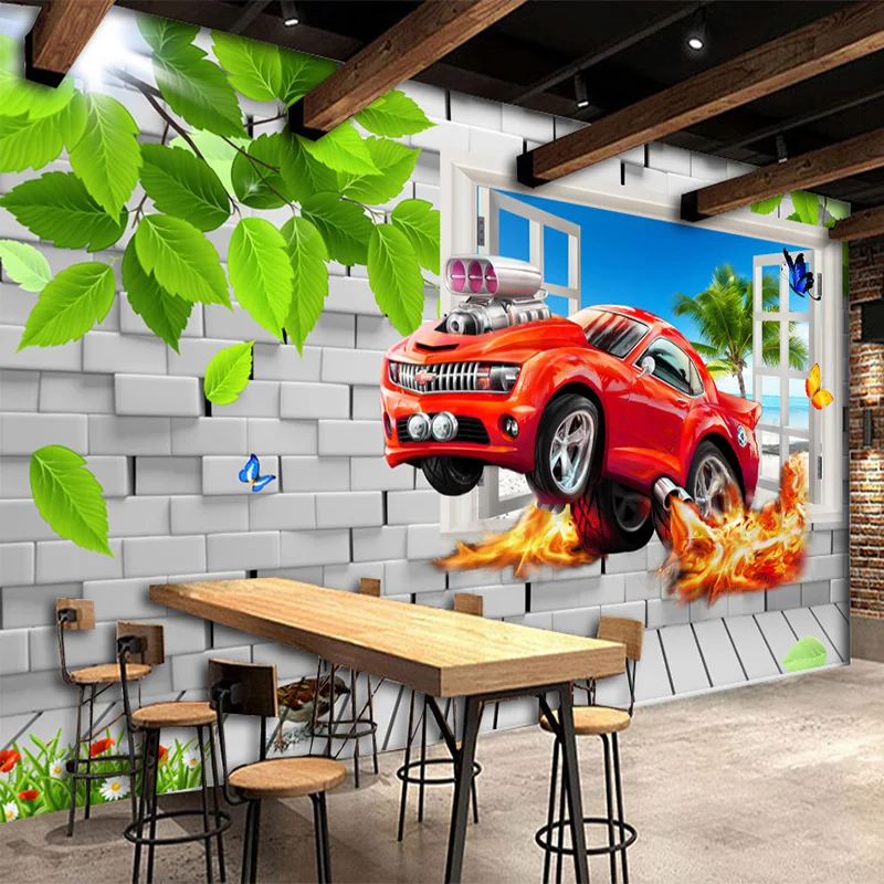 Фотообои 3D мультфильм автомобиль сломанные стены фрески для детской спальни