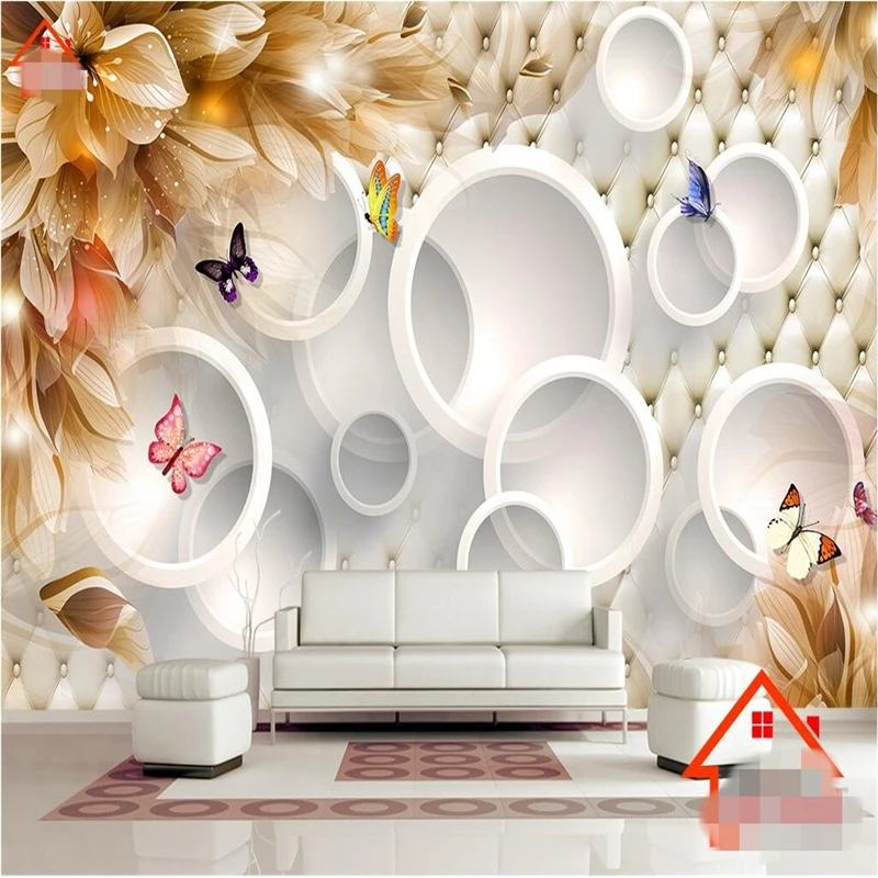 beibehang Custom Photo Wallpaper Stick Tulip 3D Circle Soft Pack TV Wall Background papel de parede 3d para sala atacado | Обустройство