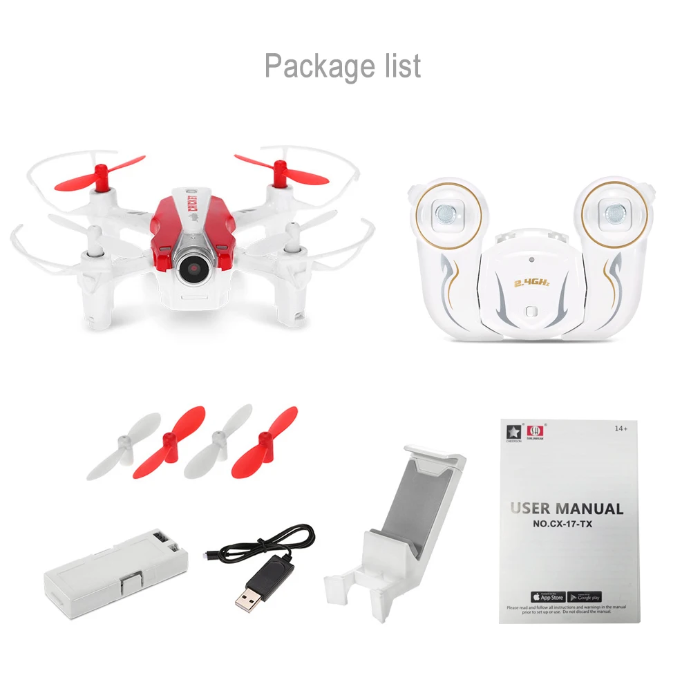 

Cheerson RC Drones CX-17 CRICKET 0.3MP HD Camera FPV Wifi Drone 2.4G 4CH 6-Axis Gyro RC Quadcopter G-Sensor Selfie RTF Toys