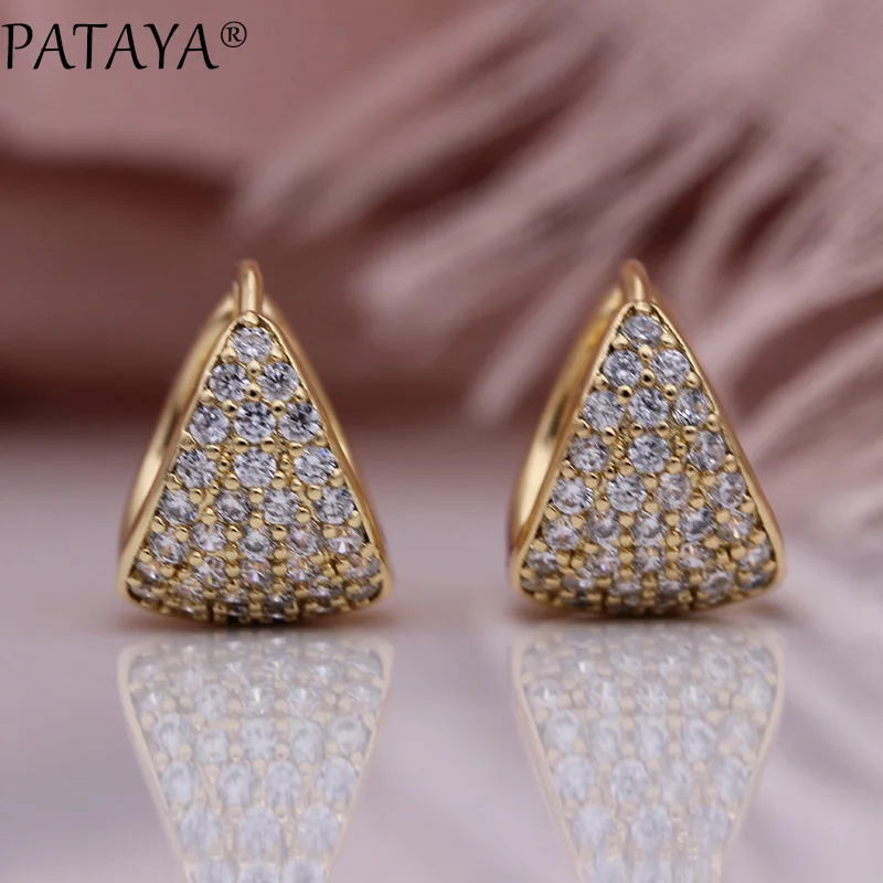 PATAYA, новинка, микро-воск, инкрустация, Роскошные серьги-капли, 585, розовое золото, натуральный циркон, треугольные круглые серьги для женщин, хорошее модное ювелирное изделие
