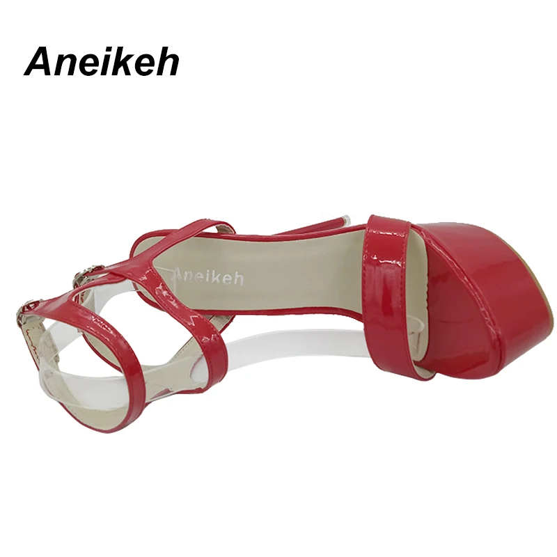 Aneikeh/Новинка года; модные босоножки на высоком каблуке с открытым носком; пикантные босоножки на высоком каблуке 16 см с открытым носком; вечерние модельные женские туфли; цвет черный, красный; 46