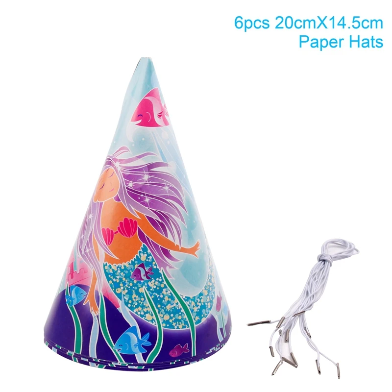 Paper Hat 6pcs Вечерние принадлежности в стиле Русалочки, украшение в виде Русалочки для дня рождения, украшения для детей, украшения для дня рождения, свадьбы - Цвет: Paper Hat 6pcs