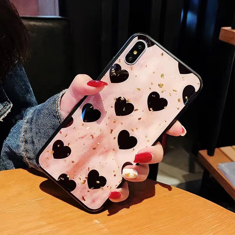 Роскошный блестящий чехол для телефона с красным сердцем iPhoneX Xs Xr Xsmax золотой