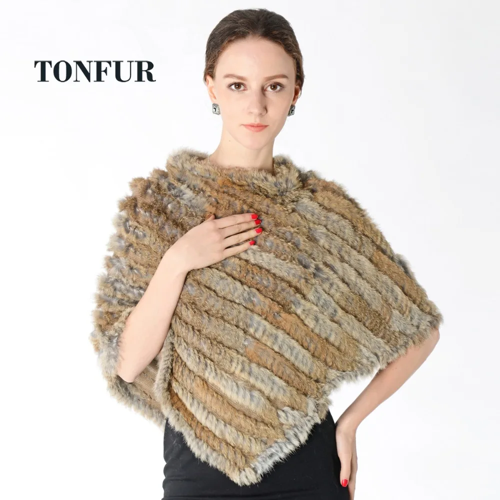 New Real Knit Rabbit Fur Shawl Fashion Women Genuine Poncho Natural Pashmina DNT682 | Аксессуары для одежды