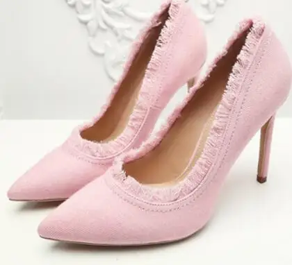 

Новые женские джинсовые туфли-лодочки с острым носком на высоком каблуке женские туфли на тонком каблуке Весна-Осень женские классические ...