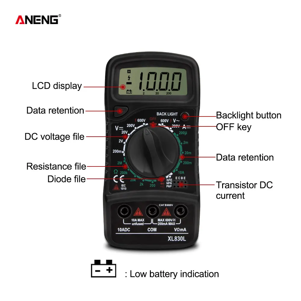 ANENG XL830L Цифровой мультиметр ESR метр AC DC тестеры автомобильные электрические DMM