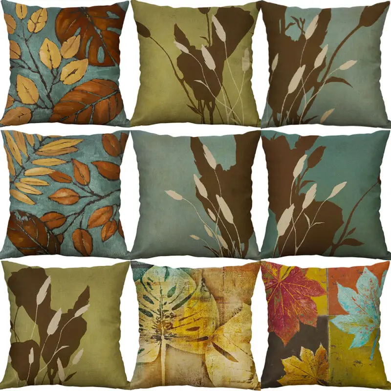 

Sofa Pillow Vintage Home Decor Case 18\" Cushion Cover Plant Cotton Linen