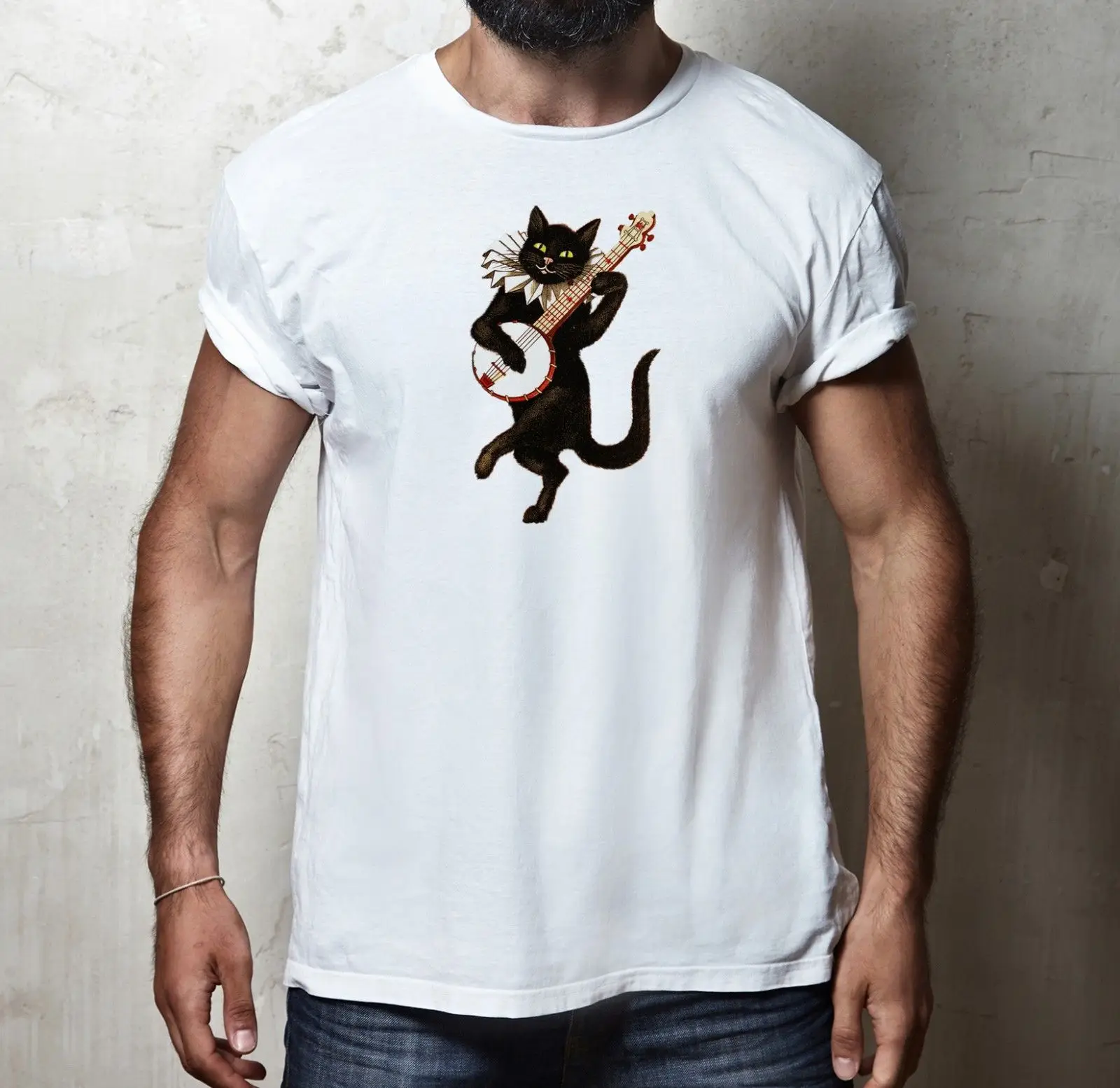Винтажная Футболка BANJO CAT музыкальная футболка для гитарного проигрывателя