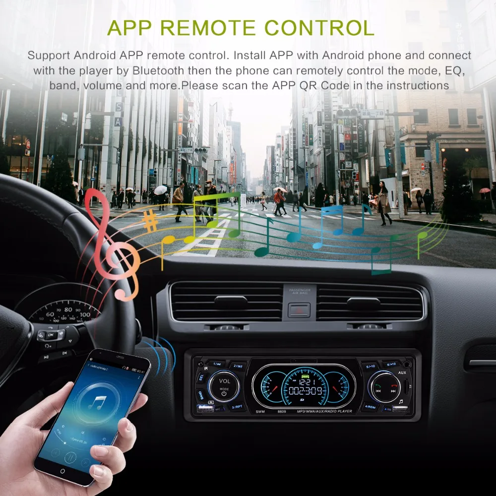 Onever Bluetooth автомобильный mp3-плеер 1-Din автомобильный стерео аудио mp3 радио плеер Поддержка USB/FM приемник с беспроводным пультом дистанционного управления