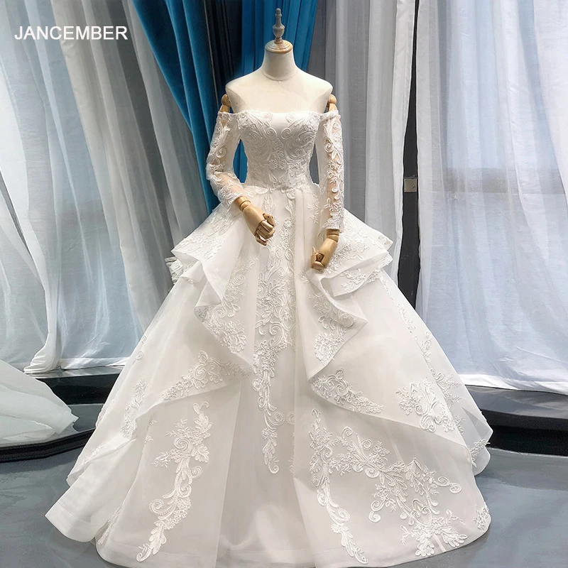 J66652 jancember свадебное платье с длинным рукавом кружево плеча длиной до пола