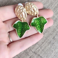 fashion sweet enamel leaf clip earrings for no ear holes hammered alloy accessories