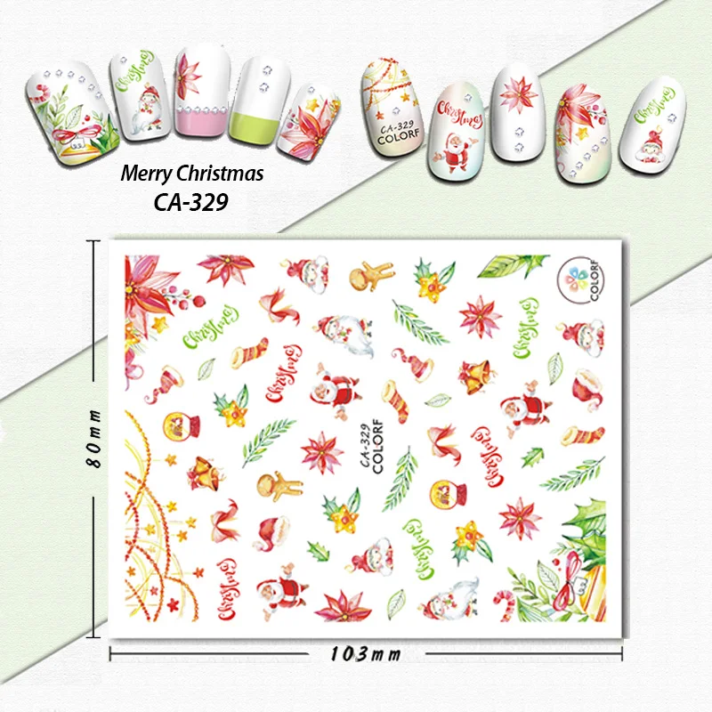 Wyuen 3D Nail Art Christmas Stickers Santa Claus Snow Ball Manicure Slider Design Tips Decorations Decals CA-329 | Красота и здоровье