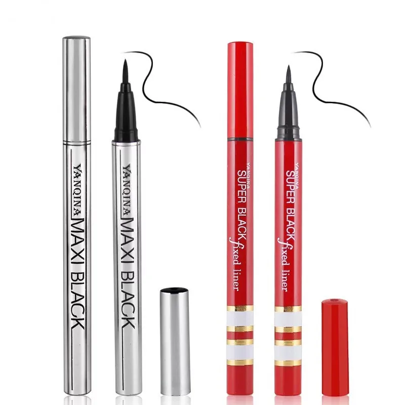 YANQINA Cool MAXI Черная Подводка для глаз 12 шт. быстросохнущая Серебристая/красная